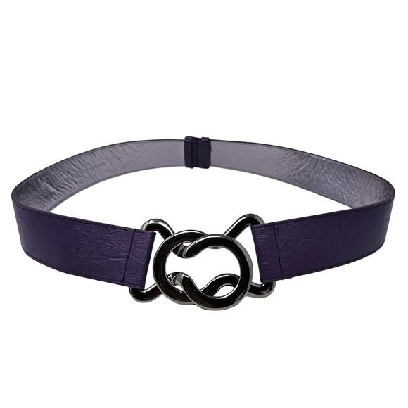 Vintage Belt Nine West 22" to 37" Adjustable Purple Wide Gunmetal Twist Buckle - Picture 1 of 12
